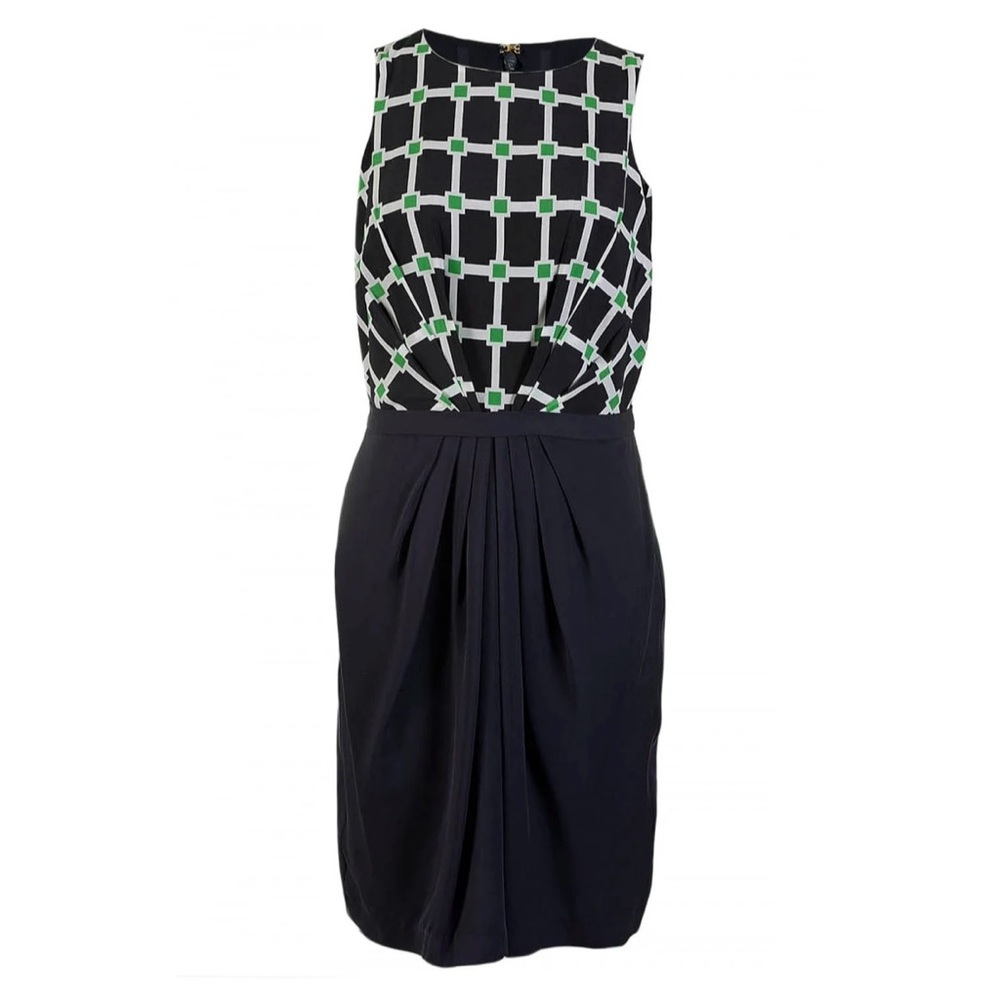 Michael Kors Size 2 Black and Green Patterned Midi Dress